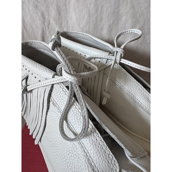 Hollie Watman FRINGED MOCASSIN WHITE Sneakers leather size 8 Mid High Top Shoee - Picture 8 of 15